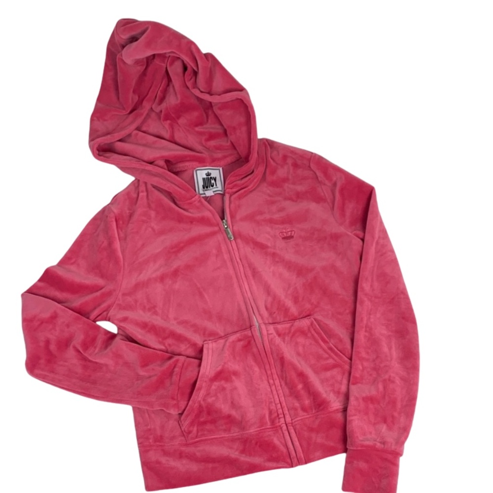 Juicy Couture Velour Preppy Pink Hoodie Women XS Barbiecore Y2K Statement Retro